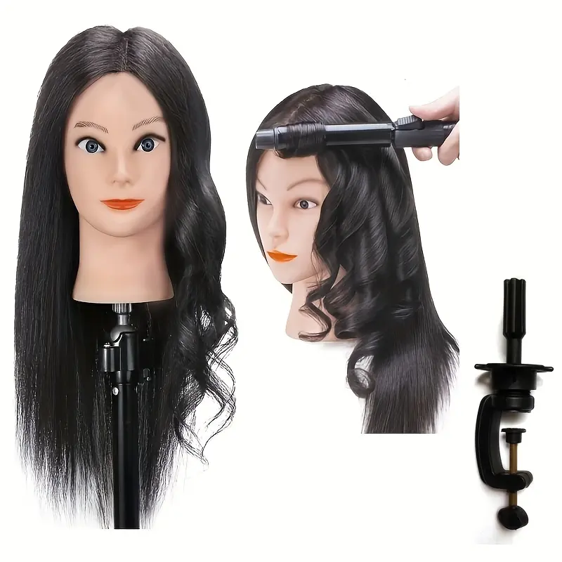 100% Real Hair Beauty Model Head Doll Head Training Headfor Hairdressers to Practice Hair Styling Wig Stand Synthetic Hair Extension