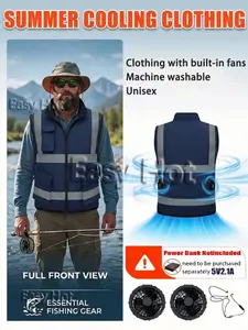 Summer Fan Cooling Reflective Vest, Night Outdoor Work Vest, Fishing Jacket, 2 Fans, Adjustable Cord, Unisex, 3 Colors, Camping, Indoor Use