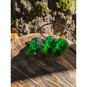 Goblin Earring and Necklace Set Green Goblin Necklace Spooky Jewelry Goth Jewelry Resin Necklace Unique Earrings Weird Gifts for Her Crystal