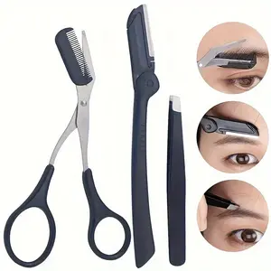 3pcs Eyebrow Grooming Razor Tool, Eyebrow Beauty Kit, Eyebrow Shaping Kit, Includes an Exfoliating Skin Smoothing Tool, 1 Razor + Tweezers + 1 Eyebrow Scissors, Eyebrow Styling Kit - Suitable for Both Men And Women