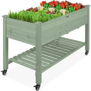 Best Choice Products Raised Garden Bed 48x24x32in Mobile Elevated Planter w/ Wheel Locks, Shelf, Liner