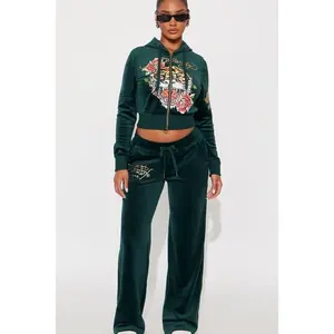 Ed Hardy Retro Tiger Velour Pant Set - Hunter V