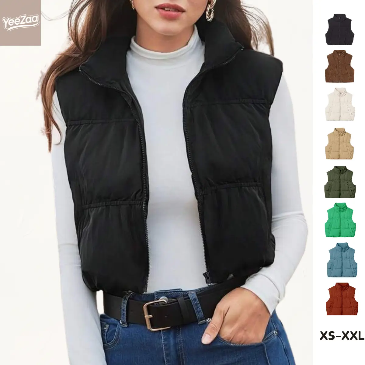 Cropped Puffer Vest Zip Up Stand Collar Lightweight Sleeveless Padded Gilet Top 2025 TikTokShopHolidayHaul Christmas with Pockets 2025 Fall Winter Fashion Womenswear summerwins