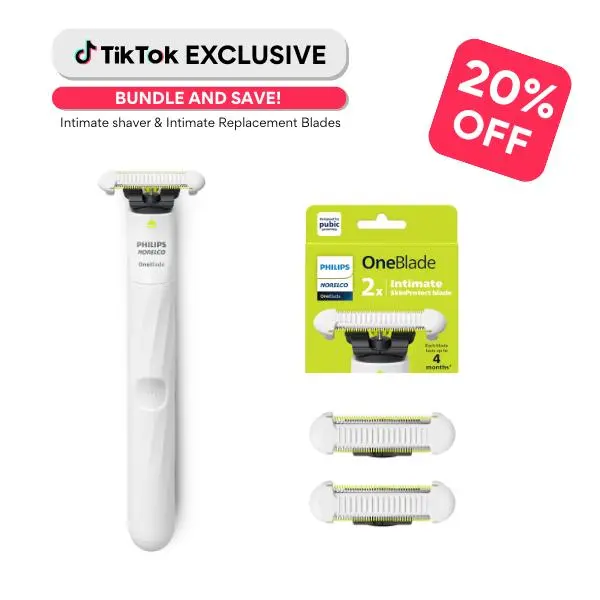Philips Norelco OneBlade Intimate Pubic Groomer & Replacement Blade 2 Pack Bundle