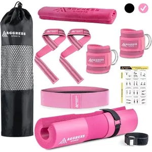 Premium Barbell Pad Set for Hip Thrusts-Squat Pad for Barbell Lunges, Bench Press, with 2 Gym Ankle Straps, Hip Resistance Bands – Gym Accessories for Women with Carry Bag, Towel