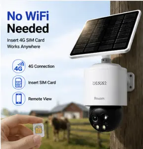 Rouom Solar Security Camera 4G+2K with Solar Panel and 2K Resolution for Enhanced Outdoor Surveillance