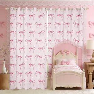 Cute Bows Blackout Curtains Pink Bow Drapes for Bedroom,Lovely Girls Window Curtains Modern Aesthetic Girly Window Treatments,2 Panels