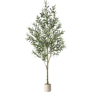 6FT Artificial Olive Tree - Faux Silk Potted Plant with Decorative Leaves, Realistic Trunk, Lifelike Fruits, White Planter for Modern Home, Office, Room Decor (Home Supplies)
