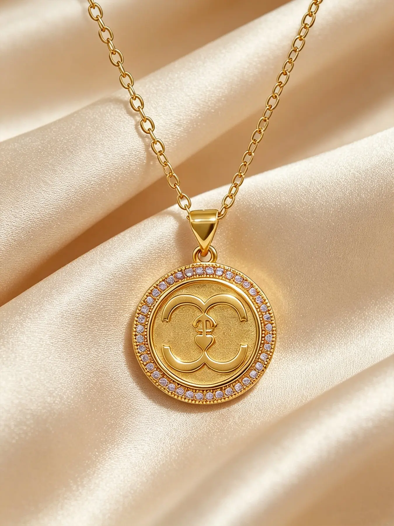 MTOW Retro Rotundity Double C Metal Necklace, Jewelry Necklace, Heart-Shaped Boat Anchor Women's Zircon Necklace, Light Luxury, Niche Design, Versatile Daily Wear
