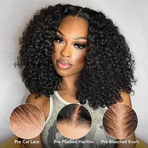 Wiggins Hair New Curly Wave Wig Glueless Pre Bleached Pre Cut 7x5 Closure Wig Human Hair With Pre Plucked Hairline