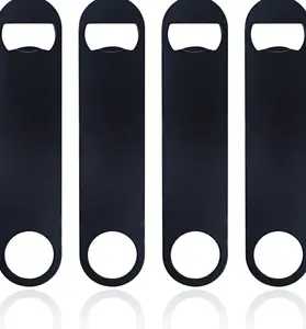 4 PACK Stainless Steel Flat Bottle Opener, Beer Bottle Opener, 7inch, with Exquisite Packaging, for Kitchen, Bar or Restaurant, Black,