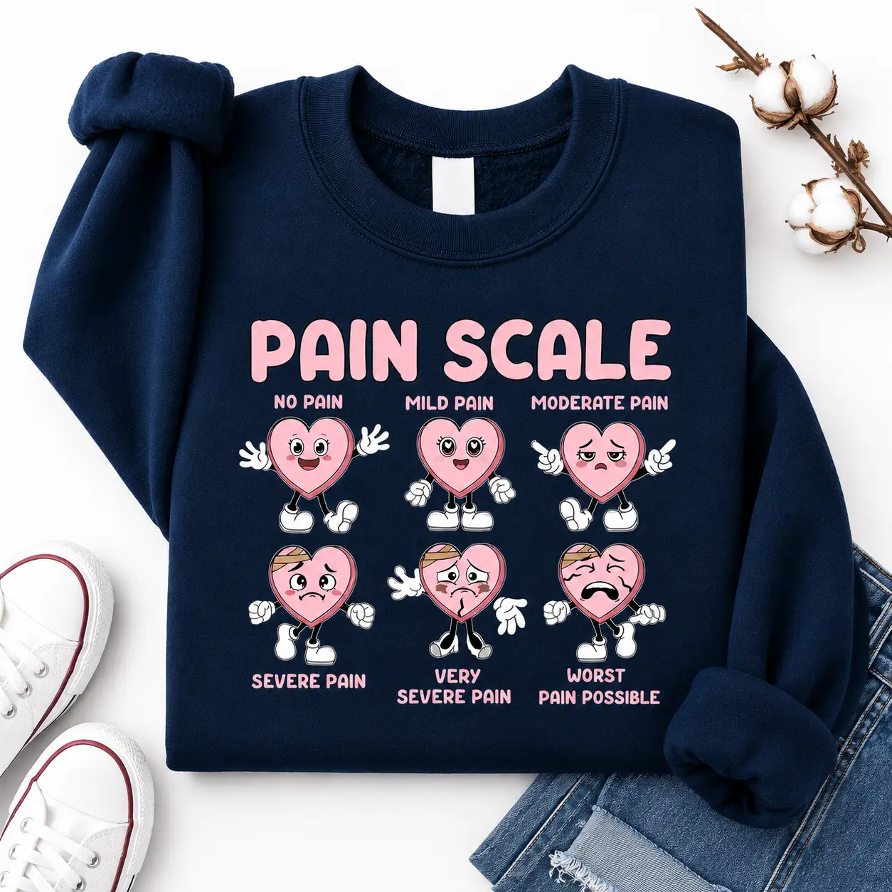 Nurse Valentine's Day Sweatshirt or T-Shirt,Pain Scale Shirt,Valentines Day Gift for Nurse,Nurse Heart,Nurse Triage And Pain Assessment,Pain Assessment Cotton Embroidered