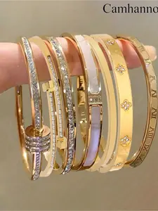 7-piece set of 304 stainless steel bracelet with rhinestone decoration, Elegant Jewelry Bracelet, suitable for women's daily wear, Christmas and holiday gifts, perfect gift