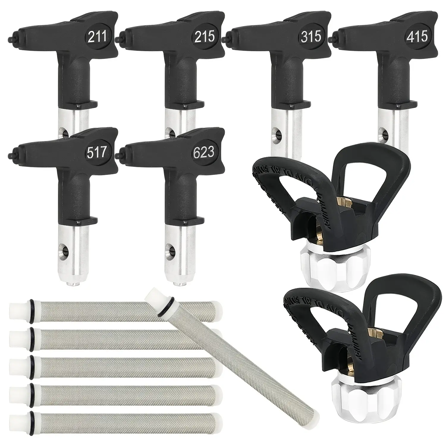 6pcs Rotatable Airless Paint Nozzles, 2pcs Hand Twist Tip Guards and 6pcs Spraying Gun Filters for Airless Paint Applicators, Paint Sprayer Accessories, Ideal for Latex, Paints, Varnishes, for DIY House Painting, Spray Nozzle Set