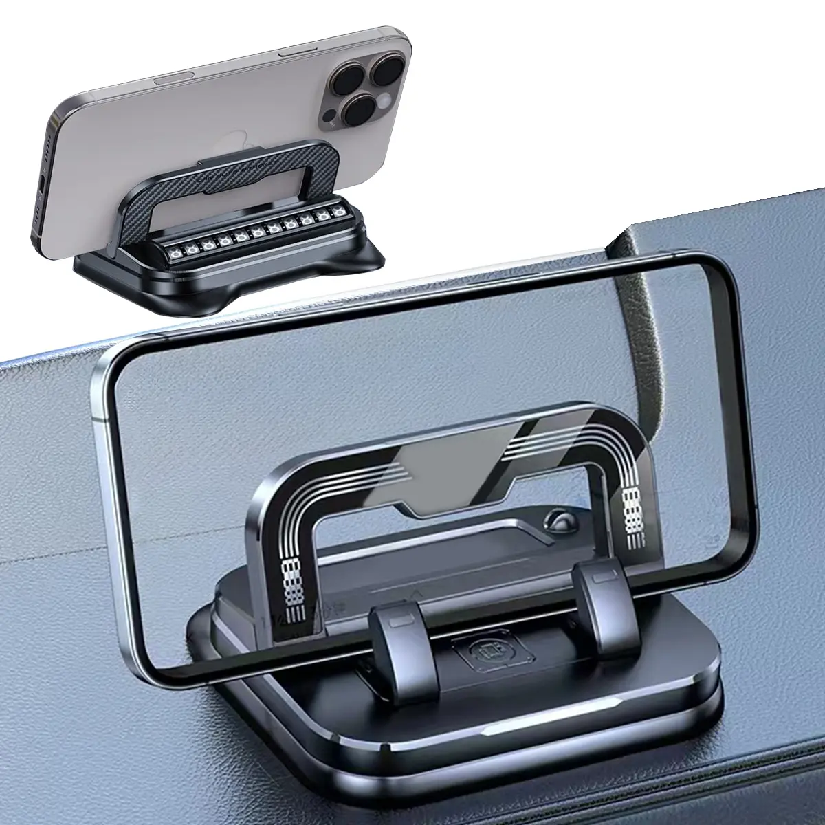 360 Degree Rotation Dashboard Phone Holder for Car, Anti-Slip Grips & One-Hand Operation Car Cell Phone Mount with Adjustable Spring Clip, Compatible with iPhone Samsung All Smartphones