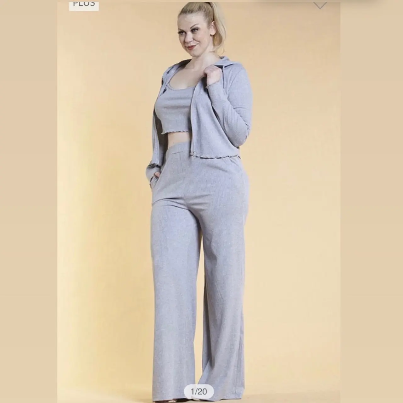 3pcs Plus Size Baddie set Polyester Spandex