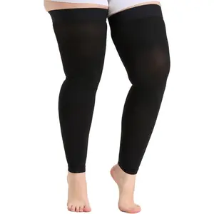 Plus Size 4XL Thigh High Compression Stockings Footless for Women & Men, Opaque Support Hose, 20-30mmHg Firm Graduated Compression Sock with Silicone Band for Varicose Veins, Edema, DVT, 1 Pair Black