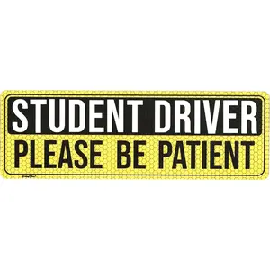 Student Driver Magnet for Car, 9.4" X 3.1" Bumper Magnetic Sticker for New Drivers That says, Student Driver Please Be Patient (Black)