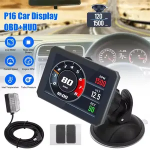 P16 Car Head-Up Display with 360 Degree Rotating Suction Cup Stand, Obdii Smart Speedometer, Rpm, Water Temperature, Voltage, Engine Fault Alarm, Car Hud Display