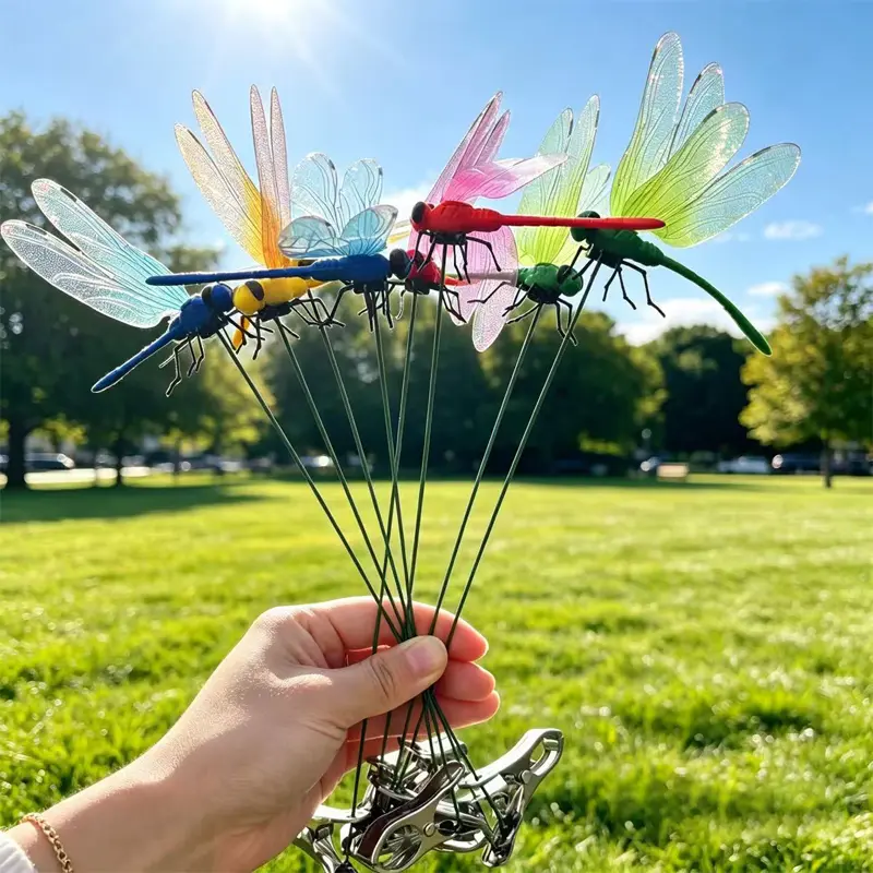 12/8/4PCS Outdoor Dragonfly Rod Clip, Garden Metal Dragonfly Clip. Natural Organic Concept, 3D Dragonfly Garden Decoration, Creative Home Accessories