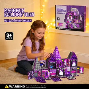 48pcs/52pcs Magnetic Tiles, Castle Building Blocks, Stem Education Toy for Kids 3-8 Years, Unisex Birthday Gift for Boys & Girls