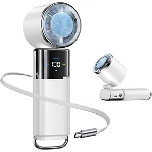 Handheld Fan with Ice Cooling Plate, 6000mAh Ultra-Long Runtime, 1-100 Stepless Speed, Charger Cable (Type-C), 120° Adjustable Head, Desktop/Portable Dual Use, 5s Quick Chill