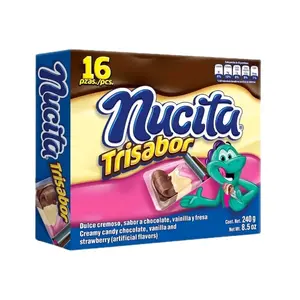 NUCITA TRISABOR BOX - Creamy Candy Chocolate, vanilla And Strawberry (Artificially Flavors) / 16 Pieces Pack /