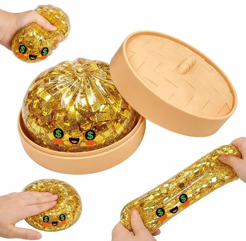 2026 New Dumpling Squishies, Glitter Dumpling, Glitter Dumplings Squishy with Box, Dumplings Sensory Squeeze Toy for Stress Relief Stretchy Desk Toys