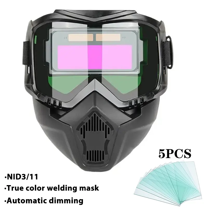 Auto Darkening Welding Helmet - True Color Lens, Automatic Dimming, Lightweight, Adjustable, Heat Resistant, Removable Visor, Built-In Batteries, Suitable for TIG Welding Work, Auto Darkening Welding Helmets, Adjustable Strap, Unisex
