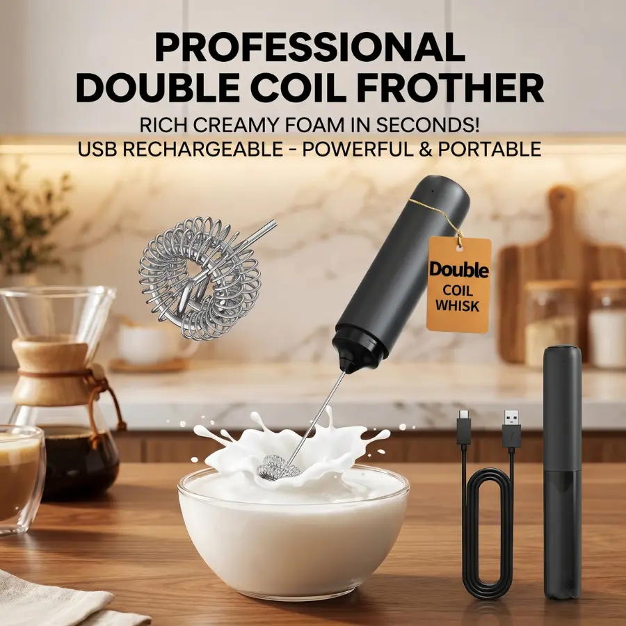 CIRCLE JOY Handheld Electric Milk Frother with Stand, Battery-Operated Wand Mixer for Matcha Lattes, Cappuccino, Black Kitchen Gift