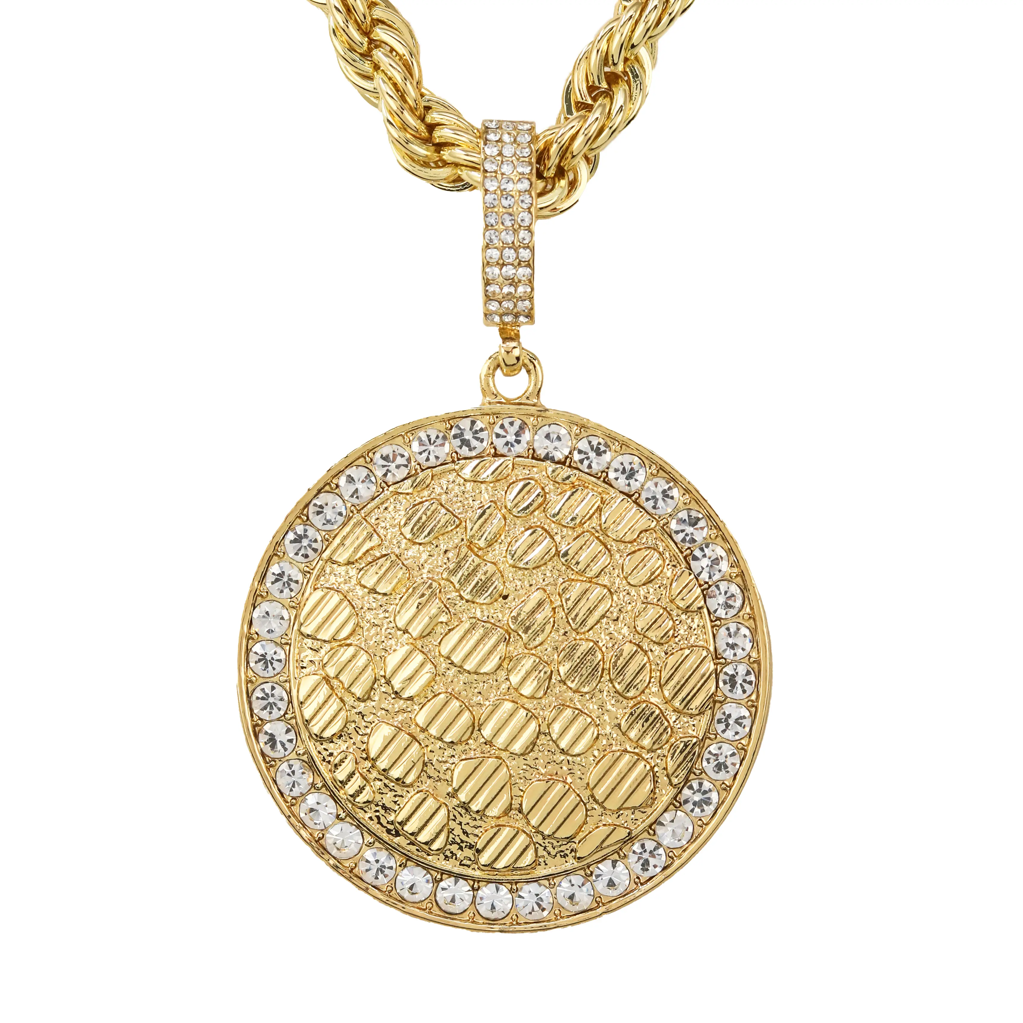 Medallion Pendant with Rope Chain – 8mm Chain, 24”, Gold / Silver Tone – Alloy with Coated Finish