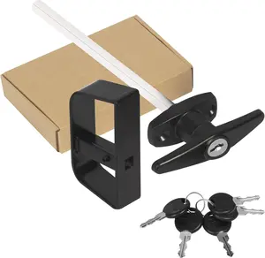 Shed Door Latch T-Handle Lock Kit with 5 , 7-1/2" Stem Storage Barn Shed Door Hardware Lock Set for Playhouses, Chicken Coops,Camper (Black)