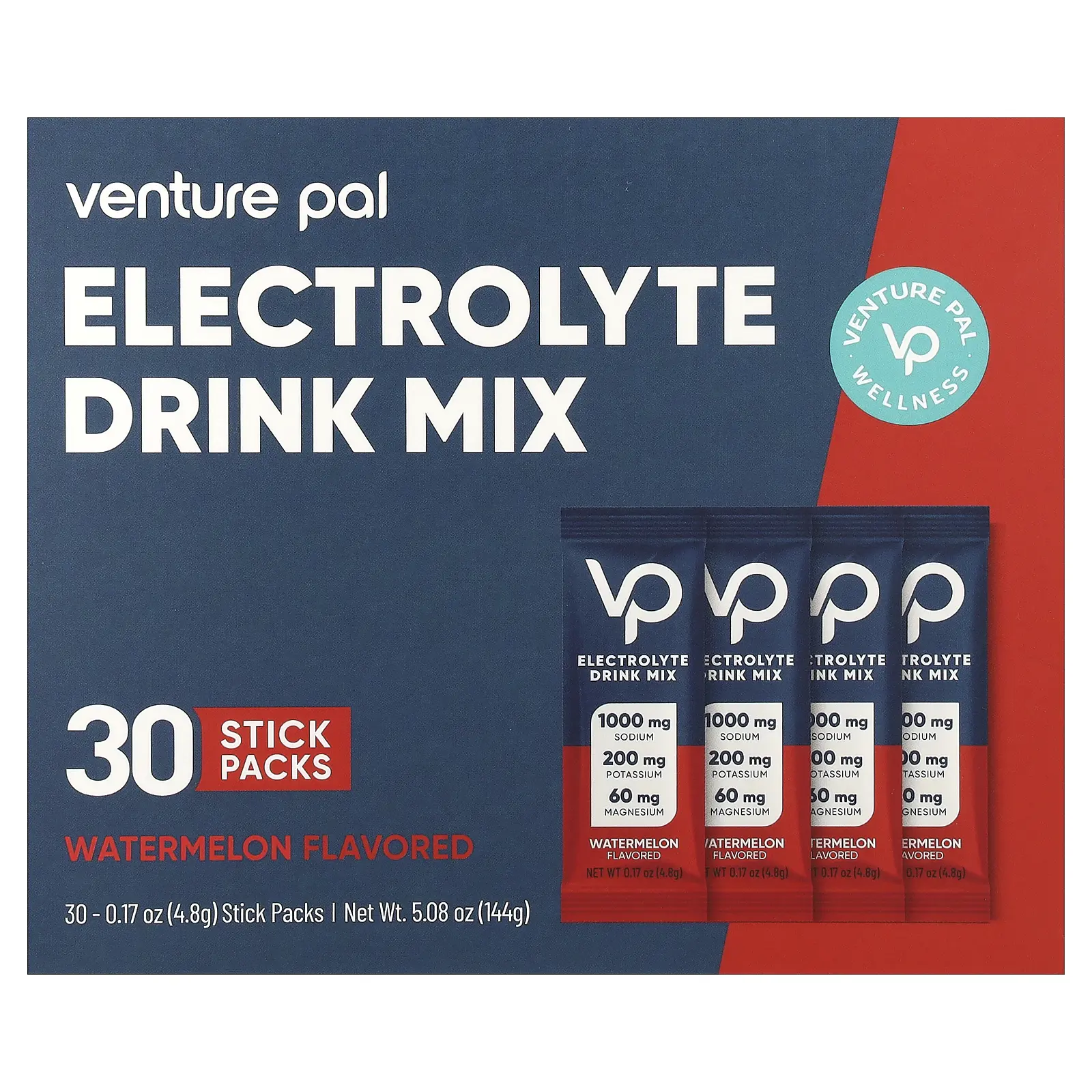 Venture Pal Electrolyte Drink Mix, Watermelon, 30 Stick Packs, 0.17 oz (4.8 g) Each