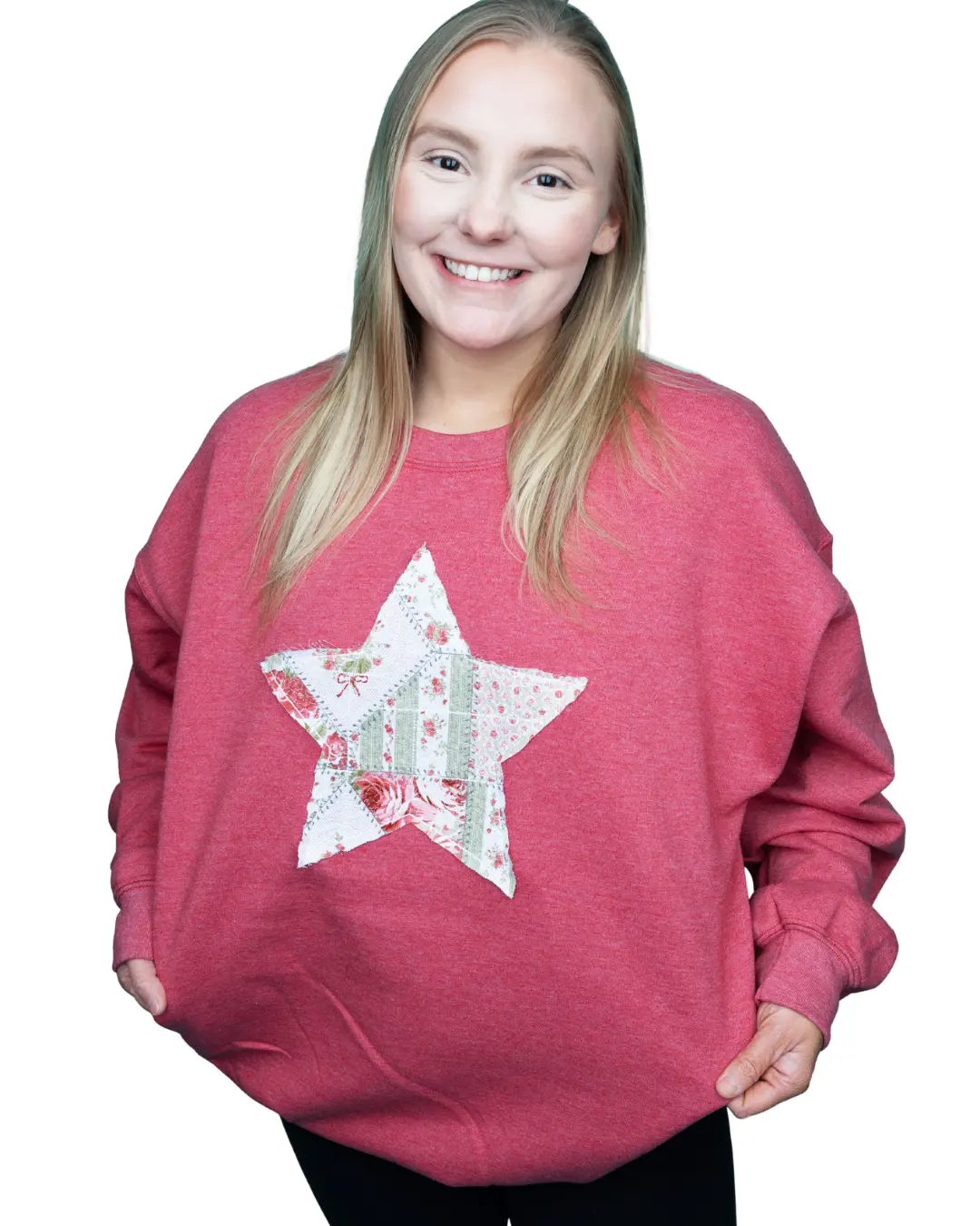 Star In Bloom Applique Patchwork Print Sweatshirt or Comfort Color T-Shirt - PICK YOUR GARMENT COLOR + FABRIC, LIVE ONLY!! Patchwork