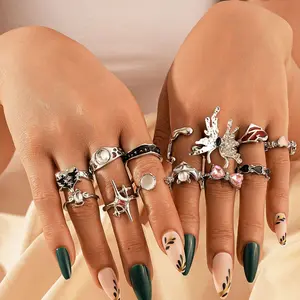 New combination ring personalized oil drop diamond butterfly love star bow 13 piece set hand jewelry