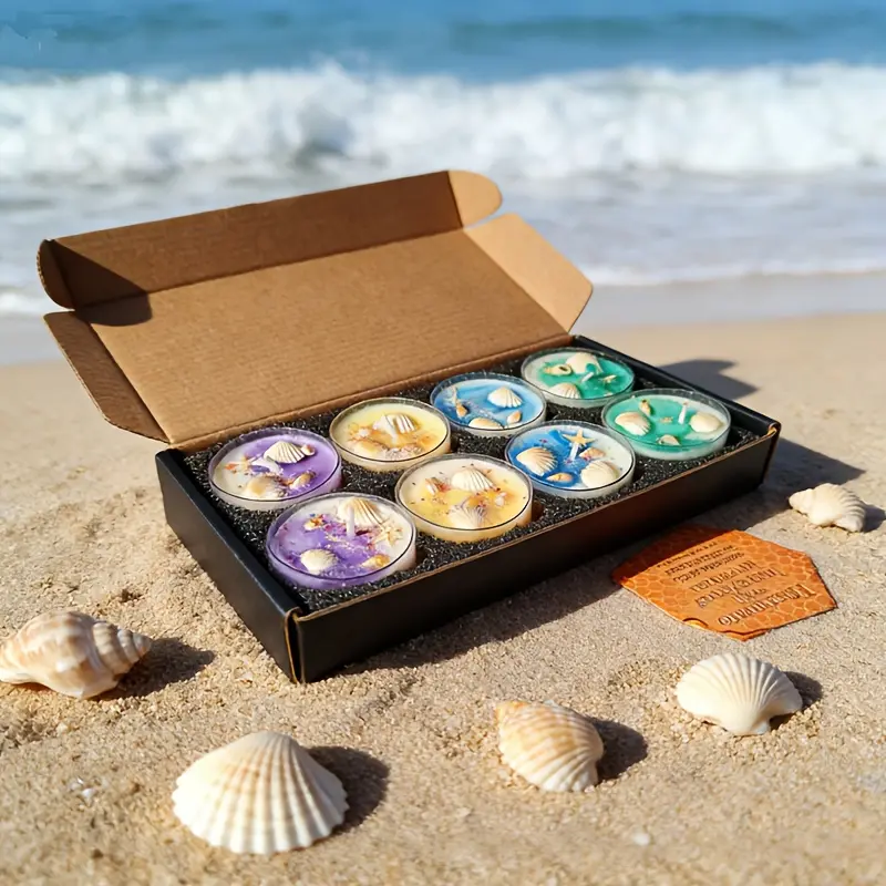 Summer Ocean Scented Soy Candle  Set for Women, 8-Piece Fresh Aromatherapy Tea Light Candles, 4 Styles of Ocean Fragrance, Ideal for Wedding Favors, Home Decor &  for Men/Women gift
