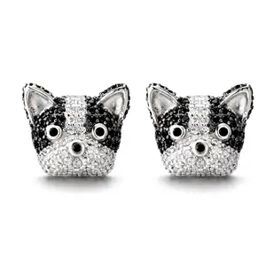 Boston Terrier Stud Earrings for Women Dog Black Cubic Zirconia Ginger Lyne Collection