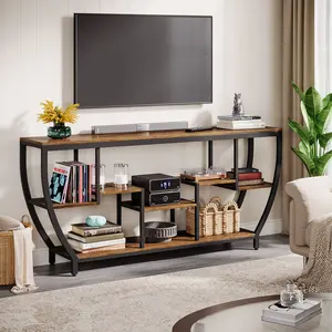 LITTLE TREE TV Stand for Televisions up to 80 Inches, 70.9 Inches Entertainment Center with Storage Shelves, Wood TV Media Console Table Unit for Living Room, Bedroom, Rustic Brown