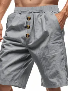 Men's Summer Linen Drawstring Fitted Shorts, Casual Lightweight Breathable Holiday Wear, Stylish Basic for Men's Wardrobe