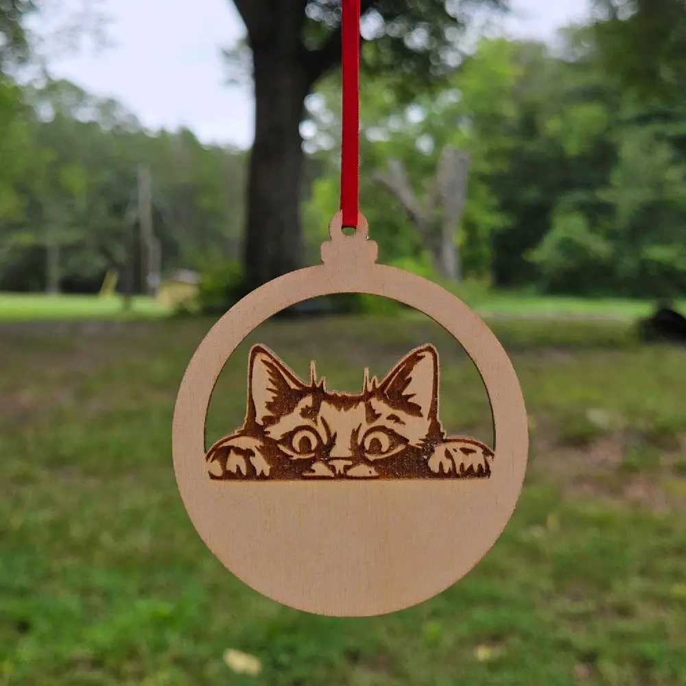 Laser Engraved Personalized Hiding Cat Ornament