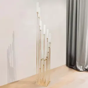 16-Arm Cluster Taper Candle Holder Gold with Clear Glass Shades - Stunning Large Candle Display for Venues 78"