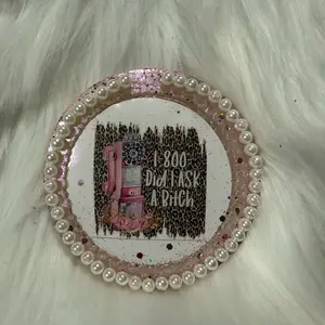 1-800 Did I Ask A B* Pearl Car Freshie - Pink Phone Design with Leopard Print and Pearl Border