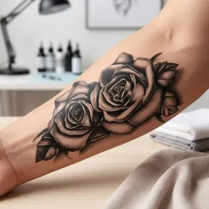 Waterproof Black Double Rose Temporary Tattoos for Women Men, Body Art Stickers for Parties Festivals, Safe Easy to Apply No Residue, Sweatproof Long Lasting Comfortable Skin Fit, fashionable Design for Daily Use Fake Tattoo Props
