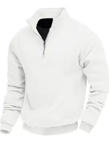 Men's Knit Sweatshirt, Quarter Zip Lapel Neck, Geometric Jacquard Warm Fabric, Fall & Winter Fashion Clothing, Daily Casual Home Wear