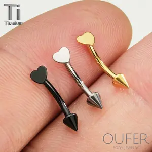OUFER BODY JEWELRY 16G Body-Safe Titanium Piercing, Heart & Spike Eyebrow Ring, Hypoallergenic Unisex Jewelry for Rook, Vertical Labret