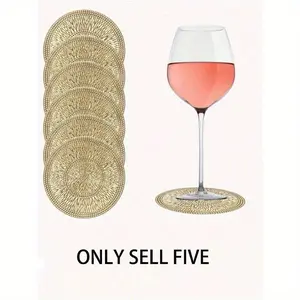 5pcs 3.93inch Elegant Golden For Lotus Coaster Set - Non-Slip, Heat-Resistant with Hollow Design for Home & Bar Decor