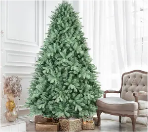 7.5FT Blue-Green Christmas Tree Full 2908-Tip PE+PVC Artificial Tree with Hinged Branches Unique Aesthetic Holiday Decor Lush Realistic Appearance Durable Metal Stand