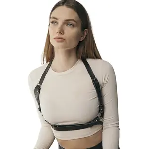 Warandod Gothic PU Leather Chest Harness Belt for Women Fashion Adjustable Body Chain Layering Shoulder Straps Punk Waist Festival Outfits Rave Accessories Costume Decor