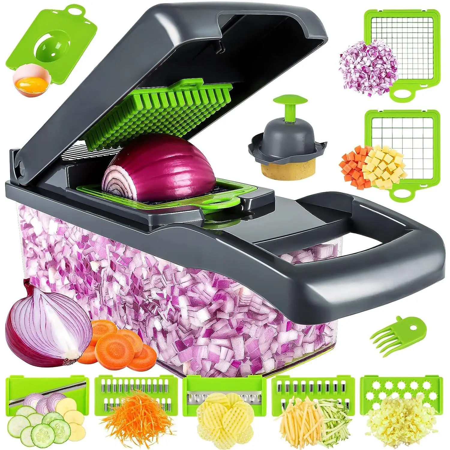 Multifunctional Vegetable Chopper, 1 Count Manual Vegetable Cutter With Replaceable Blade, Vegetable Shredder With Container, Cheese Grater, Vegetable