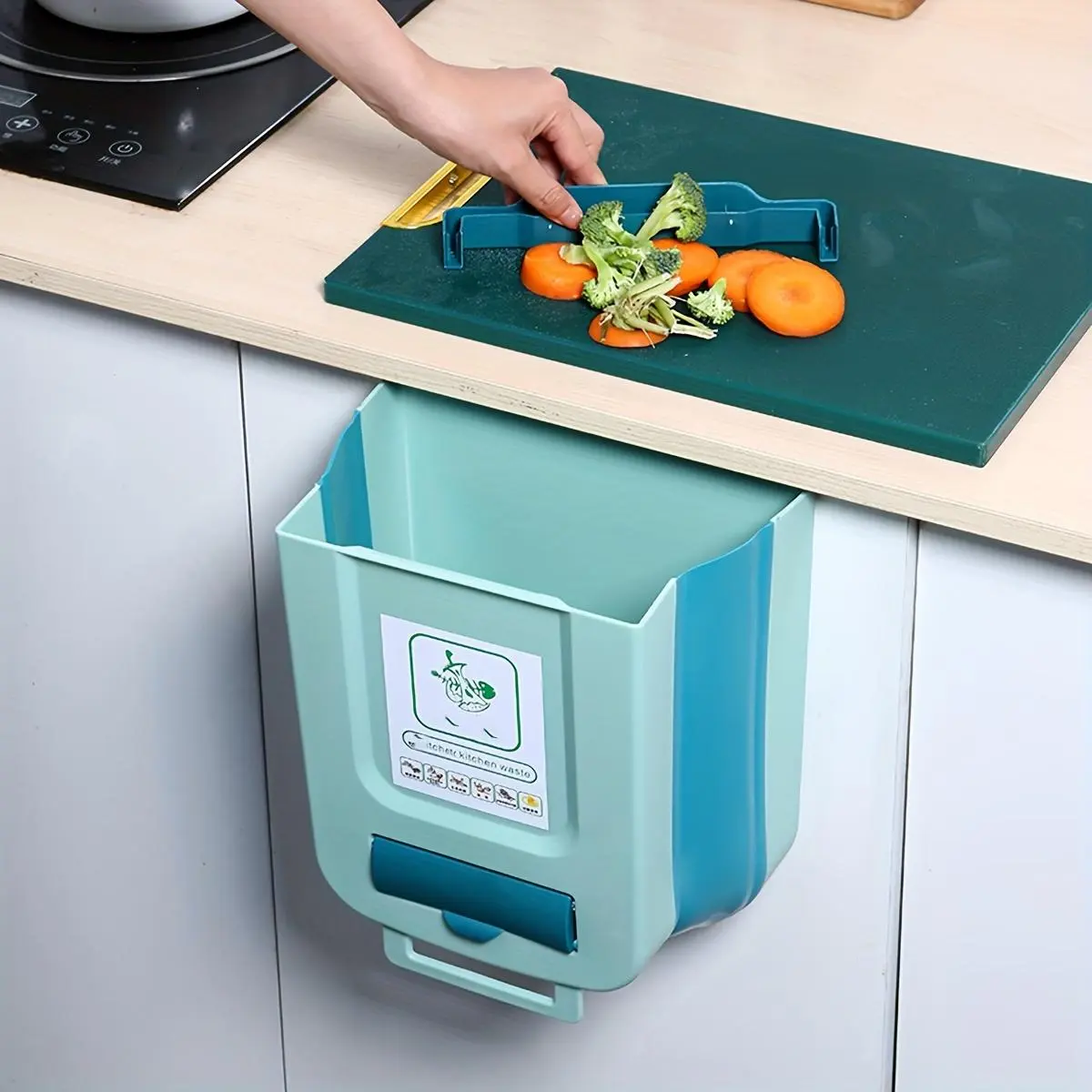 Foldable Hanging Trash Can, Kitchen Cabinet Door Hanging Trash Can, Kitchen Waste Sorting Storage Box, Kitchen Accessories, Home Organizer, Kitchen Garbage Can, Kitchen Waste Bins, Garbage Storage Containers, Trash Can For Kitchen